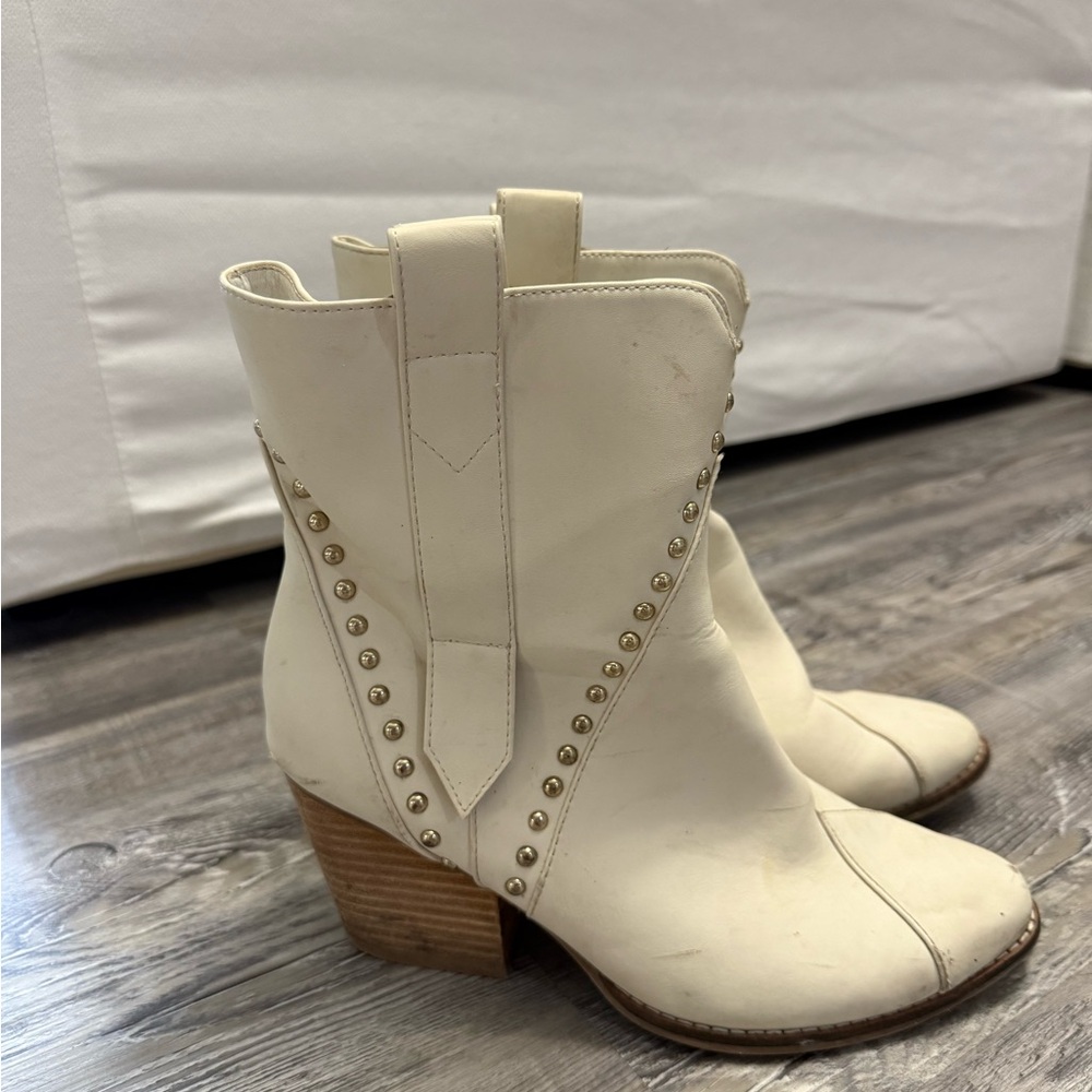 Women's Cream Ankle Boots with Studded Detail